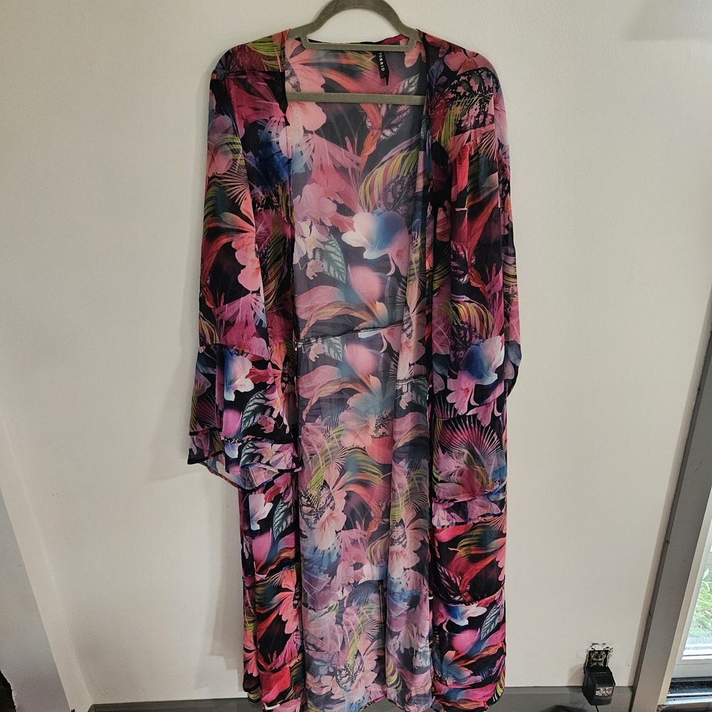 Torrid Kimono Plus Floral Colorful Duster Swim Cover-Up Beach Sz 6 Floor Length